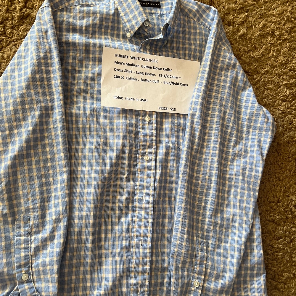 MEN’S. Medium. Dress. Shirt,  Button. Down. Collar.